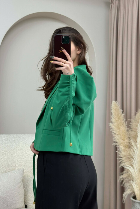 GOLD BUTTON CROPPED WOMEN JACKET GREEN/JESHILE - 4