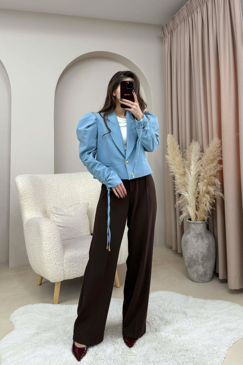 GOLD BUTTON CROPPED WOMEN JACKET LIGHTBLUE/BZ - 1