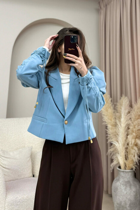 GOLD BUTTON CROPPED WOMEN JACKET LIGHTBLUE/BZ - 4