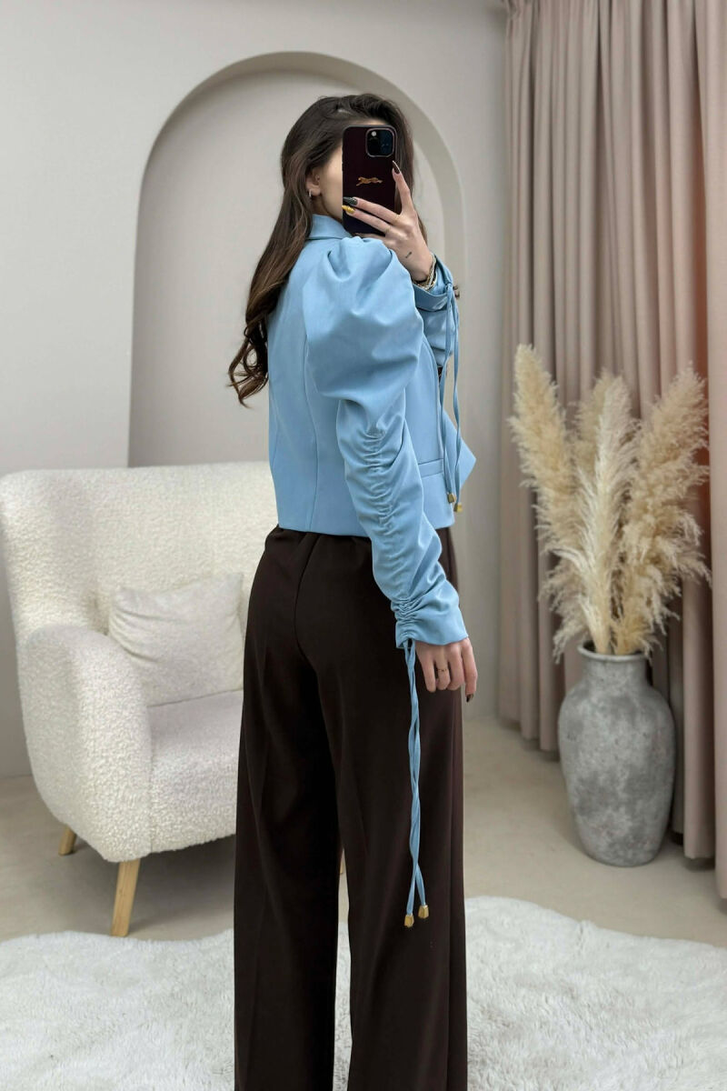 GOLD BUTTON CROPPED WOMEN JACKET LIGHTBLUE/BZ - 2