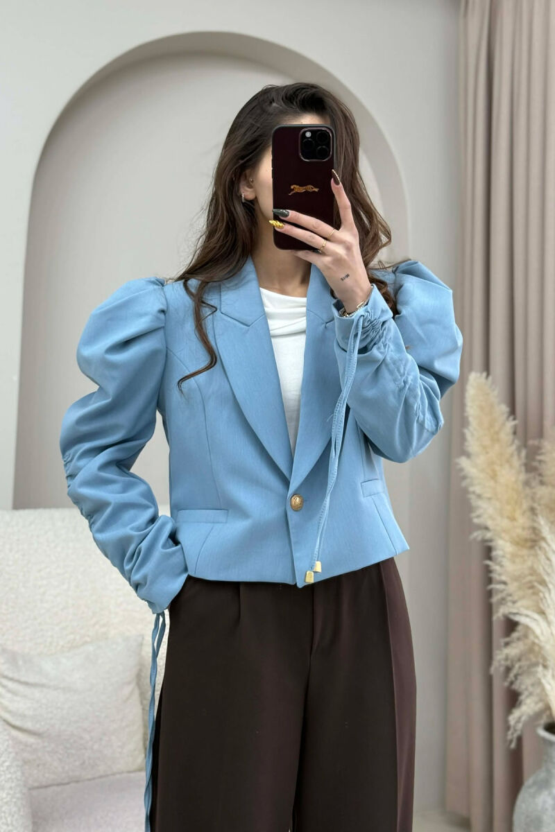 GOLD BUTTON CROPPED WOMEN JACKET LIGHTBLUE/BZ - 3