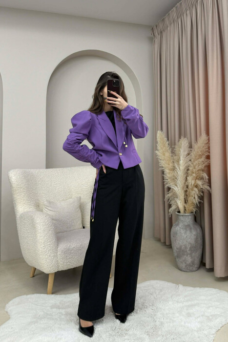 GOLD BUTTON CROPPED WOMEN JACKET PURPLE/LEJLA - 1