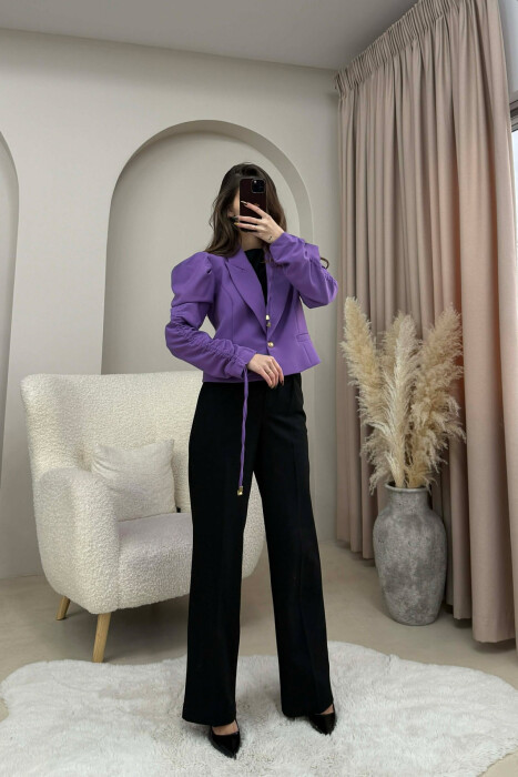 GOLD BUTTON CROPPED WOMEN JACKET PURPLE/LEJLA - 2