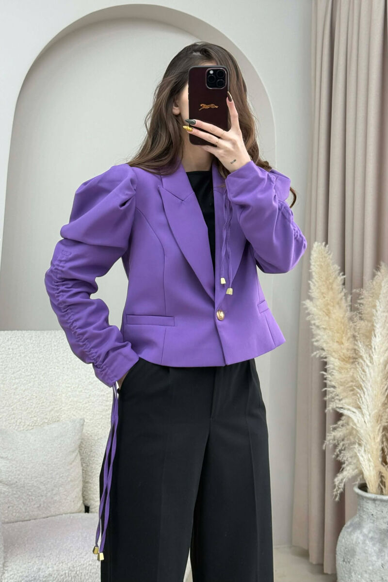 GOLD BUTTON CROPPED WOMEN JACKET PURPLE/LEJLA - 3
