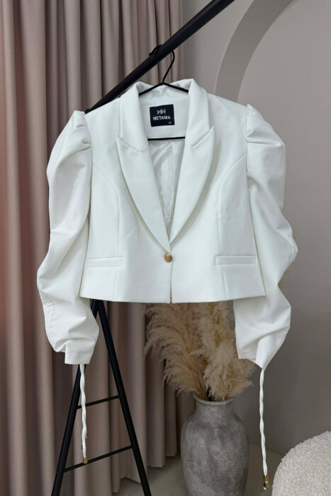 GOLD BUTTON CROPPED WOMEN JACKET WHITE-E BARDHE - 1