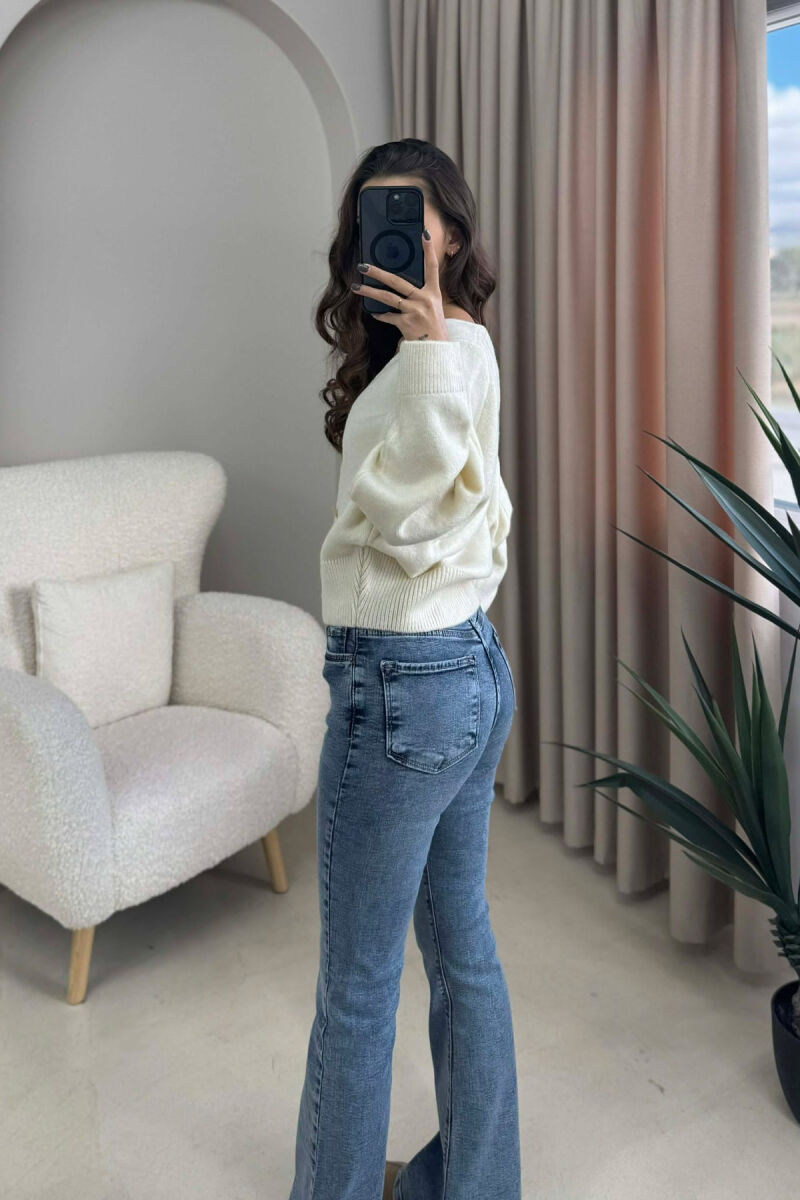 GOLD BUTTONS DETAIL ONE COLOR WOMEN CARDIGAN CREAM/KREM - 4