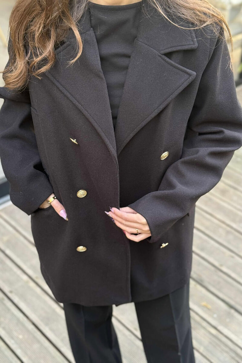 GOLD BUTTONS DETAIL SIMPLE WOMEN COAT BLACK/ E ZEZE - 2