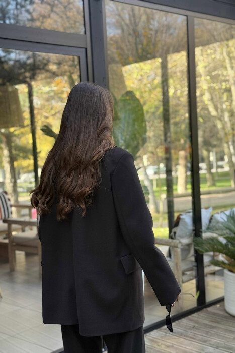 GOLD BUTTONS DETAIL SIMPLE WOMEN COAT BLACK/ E ZEZE - 6