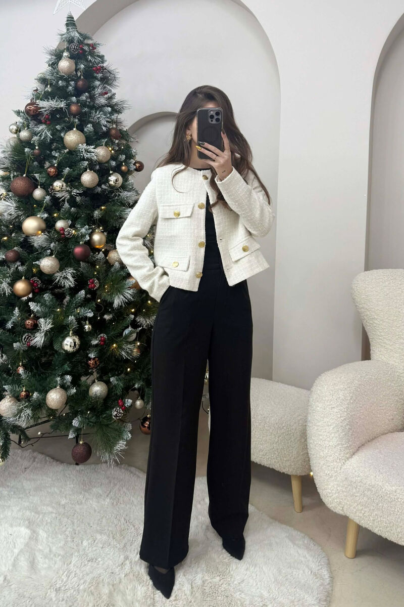 GOLD BUTTONS DETAIL SIMPLE WOMEN JACKET CREAM/KREM - 1