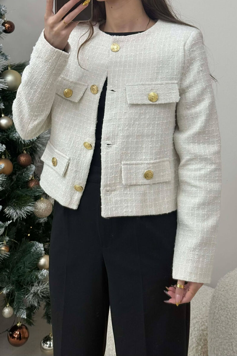 GOLD BUTTONS DETAIL SIMPLE WOMEN JACKET CREAM/KREM - 4