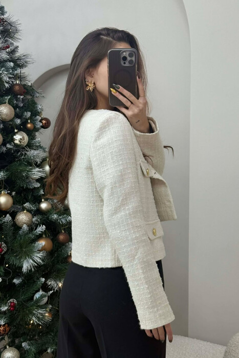 GOLD BUTTONS DETAIL SIMPLE WOMEN JACKET CREAM/KREM - 3