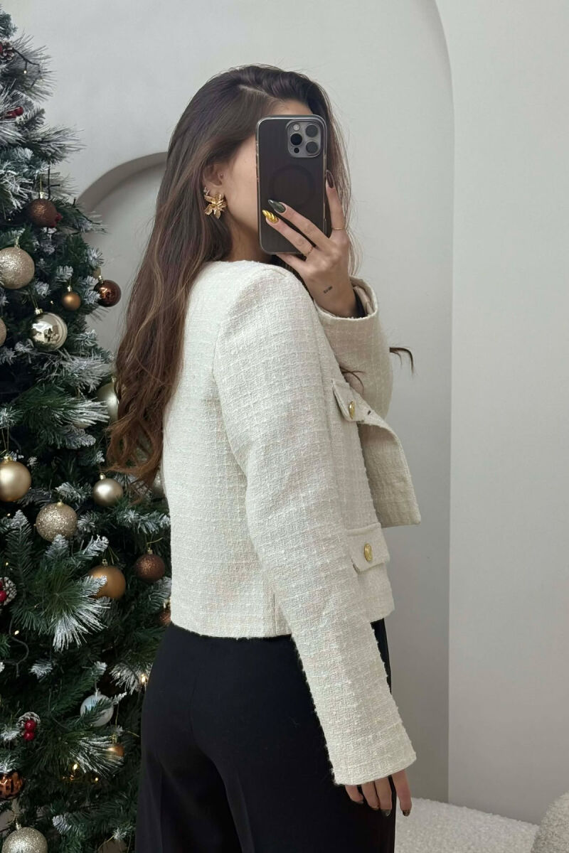 GOLD BUTTONS DETAIL SIMPLE WOMEN JACKET CREAM/KREM - 3