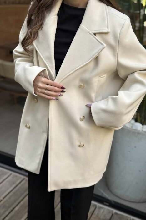 GOLD BUTTONS DETAIL SIMPLE WOMEN COAT CREAM/KREM - 2