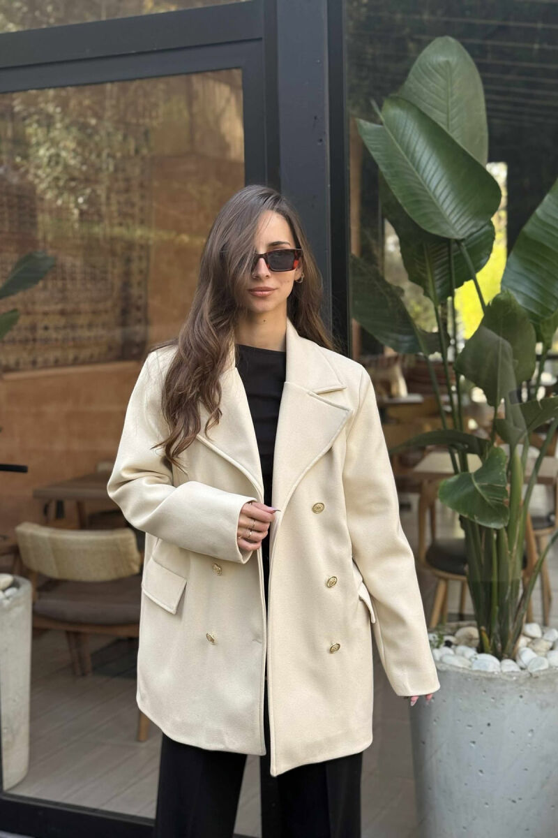 GOLD BUTTONS DETAIL SIMPLE WOMEN COAT CREAM/KREM - 3