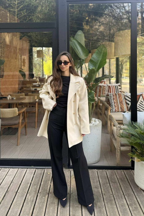 GOLD BUTTONS DETAIL SIMPLE WOMEN COAT CREAM/KREM - 5