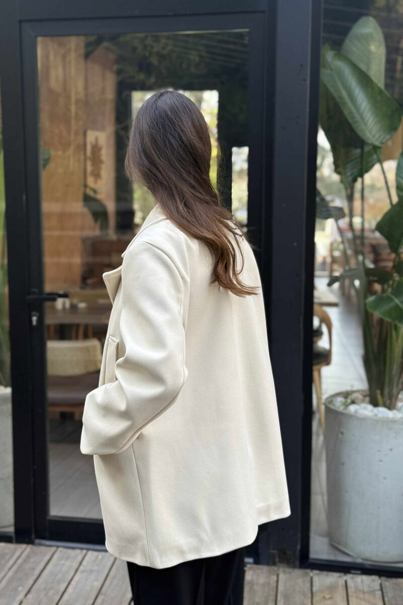 GOLD BUTTONS DETAIL SIMPLE WOMEN COAT CREAM/KREM - 6