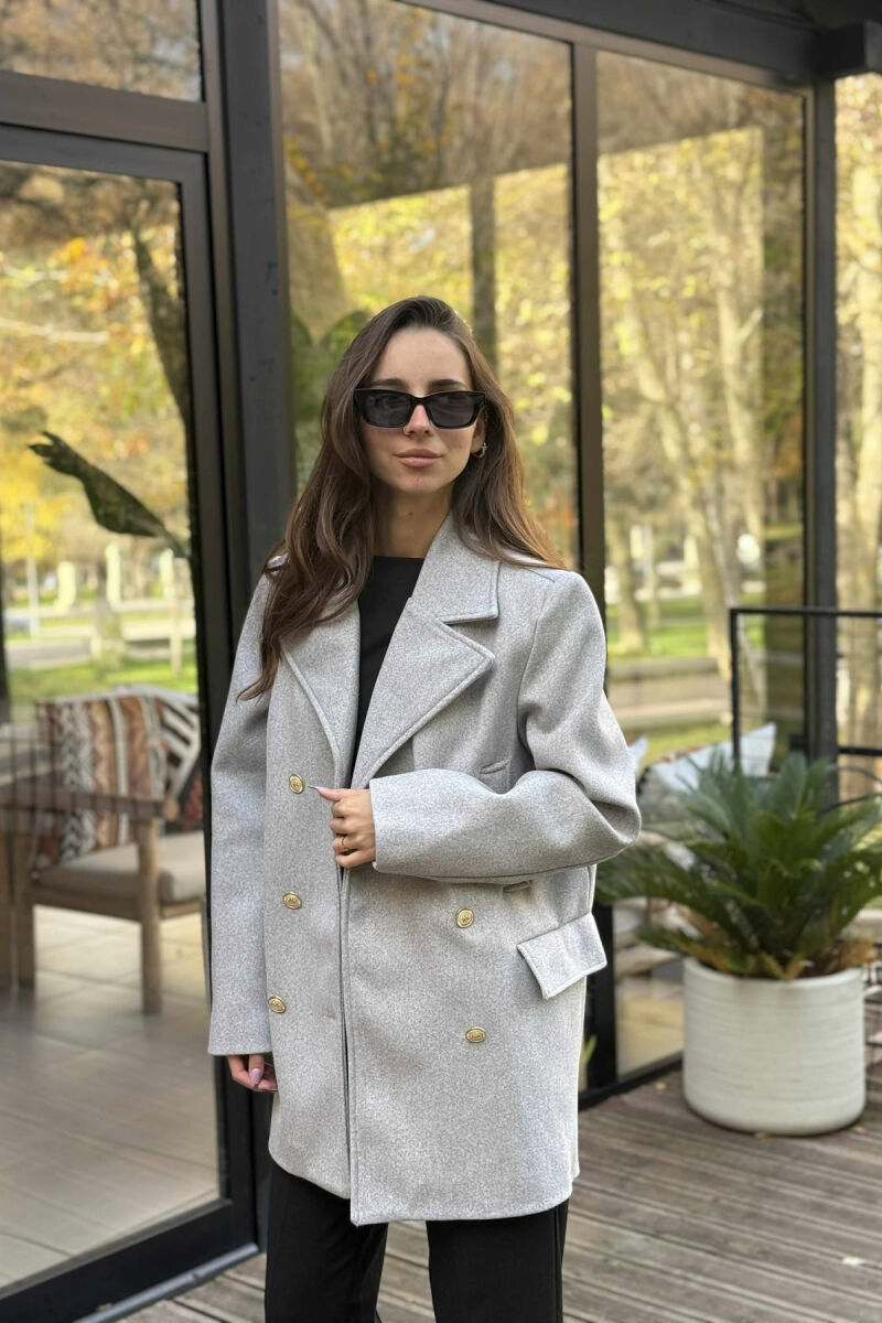 GOLD BUTTONS DETAIL SIMPLE WOMEN COAT LIGHT GREY/GZ - 2