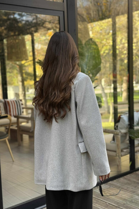 GOLD BUTTONS DETAIL SIMPLE WOMEN COAT LIGHT GREY/GZ - 5