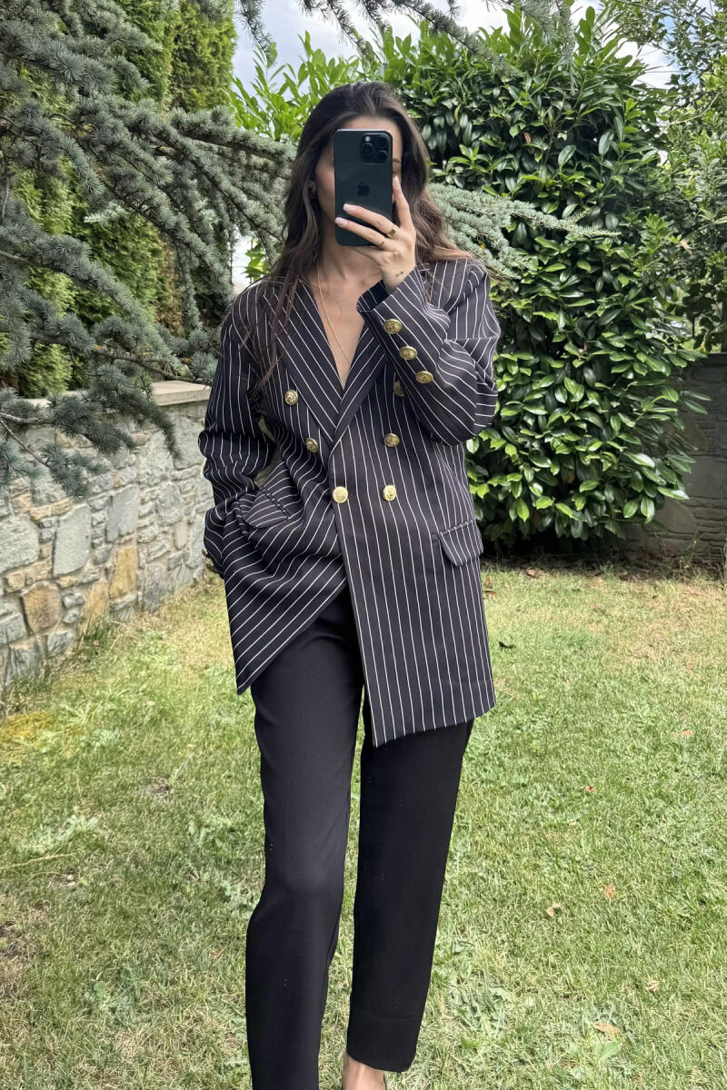 GOLD BUTTONS DETAIL STRIPED WOMEN JACKET BLACK-WHITE/ZEBA - 1