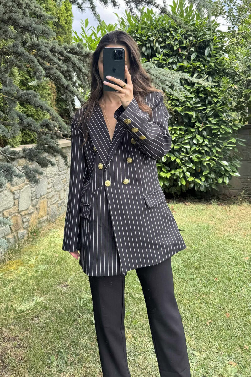 GOLD BUTTONS DETAIL STRIPED WOMEN JACKET BLACK-WHITE/ZEBA - 2