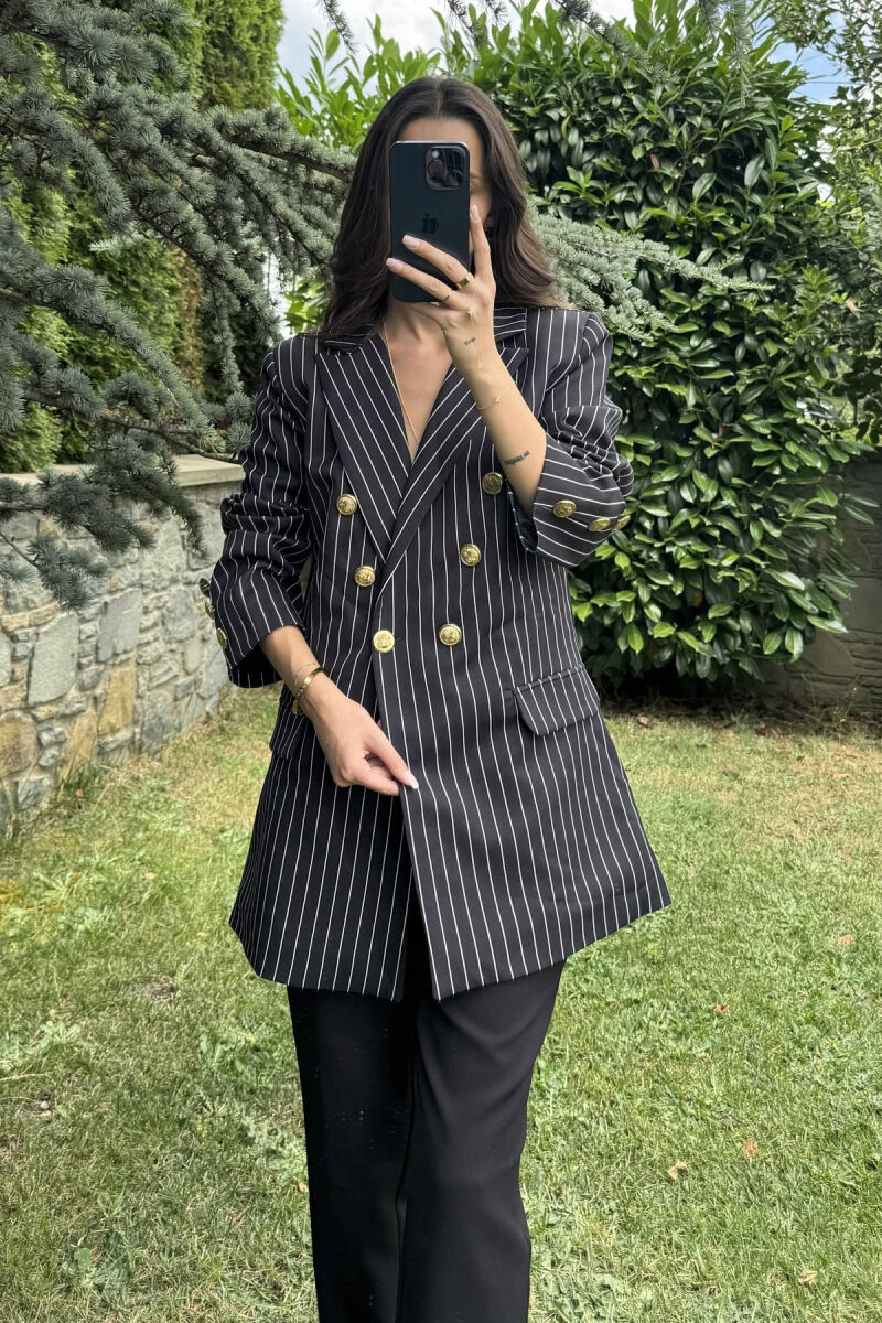 GOLD BUTTONS DETAIL STRIPED WOMEN JACKET BLACK-WHITE/ZEBA - 3
