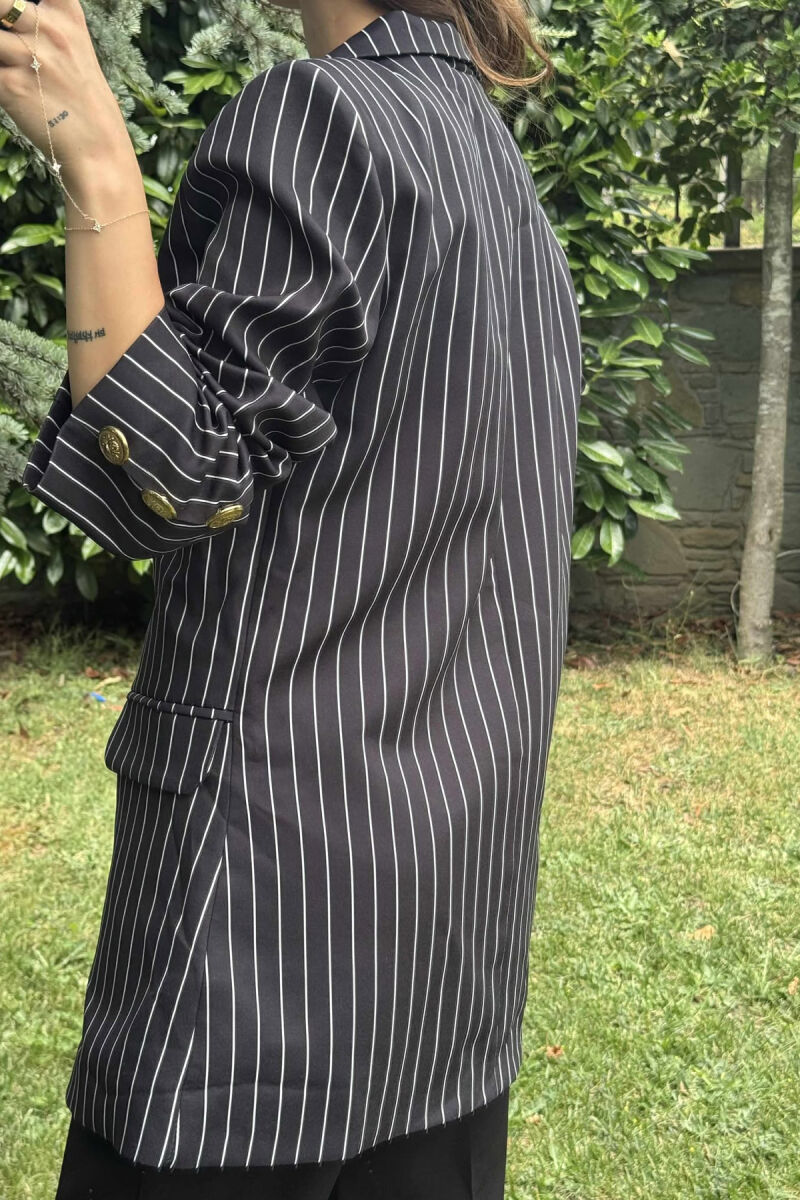 GOLD BUTTONS DETAIL STRIPED WOMEN JACKET BLACK-WHITE/ZEBA - 4