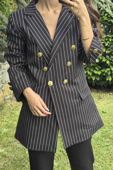GOLD BUTTONS DETAIL STRIPED WOMEN JACKET BLACK-WHITE/ZEBA - 5