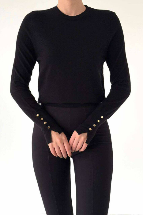 GOLD BUTTONS DETAILS WOMEN SWEATER IN BLACK COLOR 