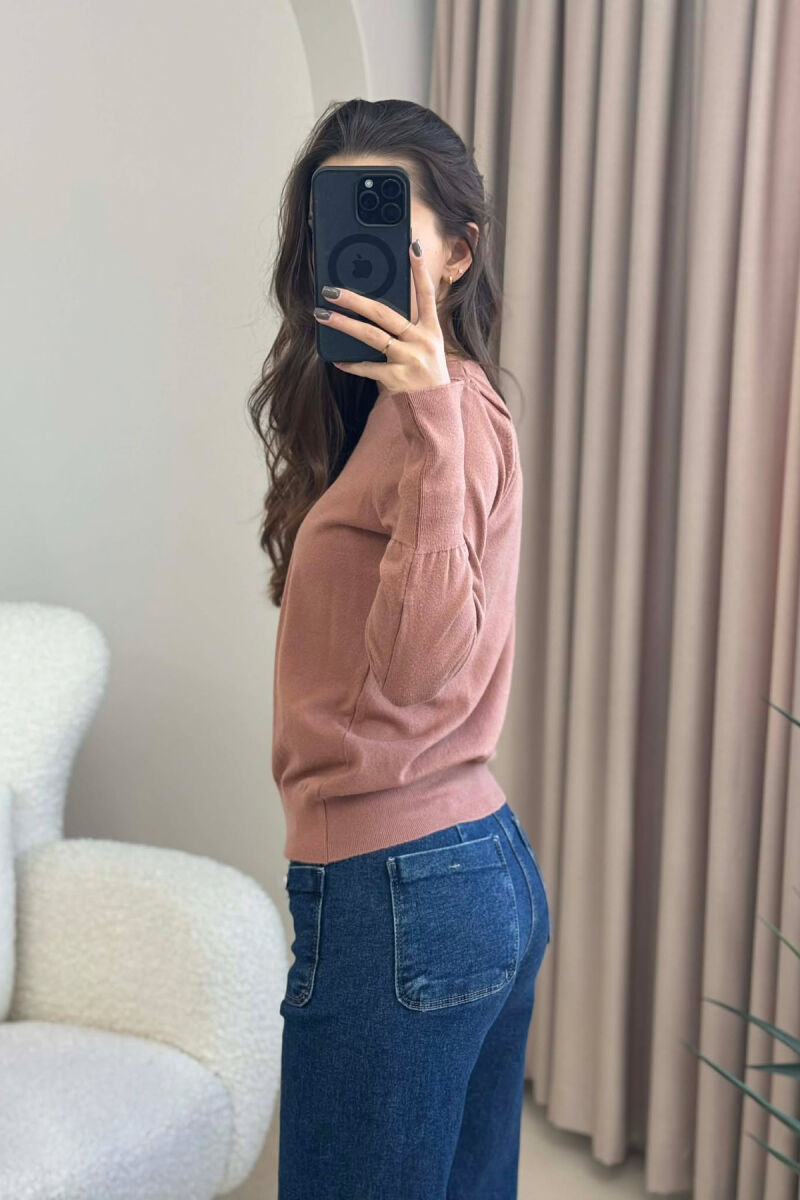 GOLD BUTTONS DETAILS ONE COLOR WOMEN SWEATER BROWN/KAFE - 4