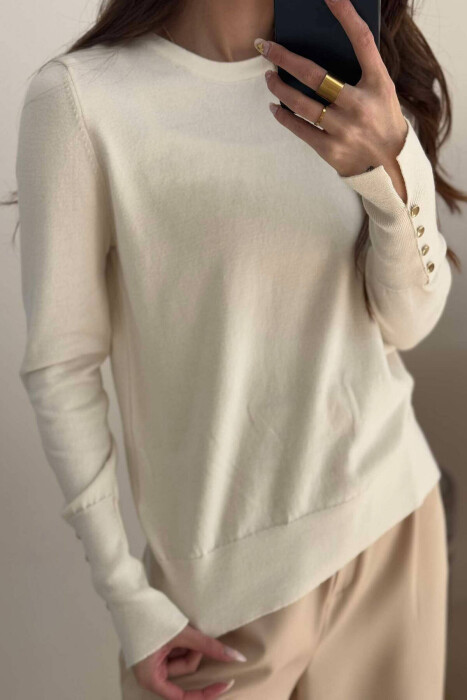 GOLD BUTTONS DETAILS WOMEN SWEATER IN CREAM COLOR 