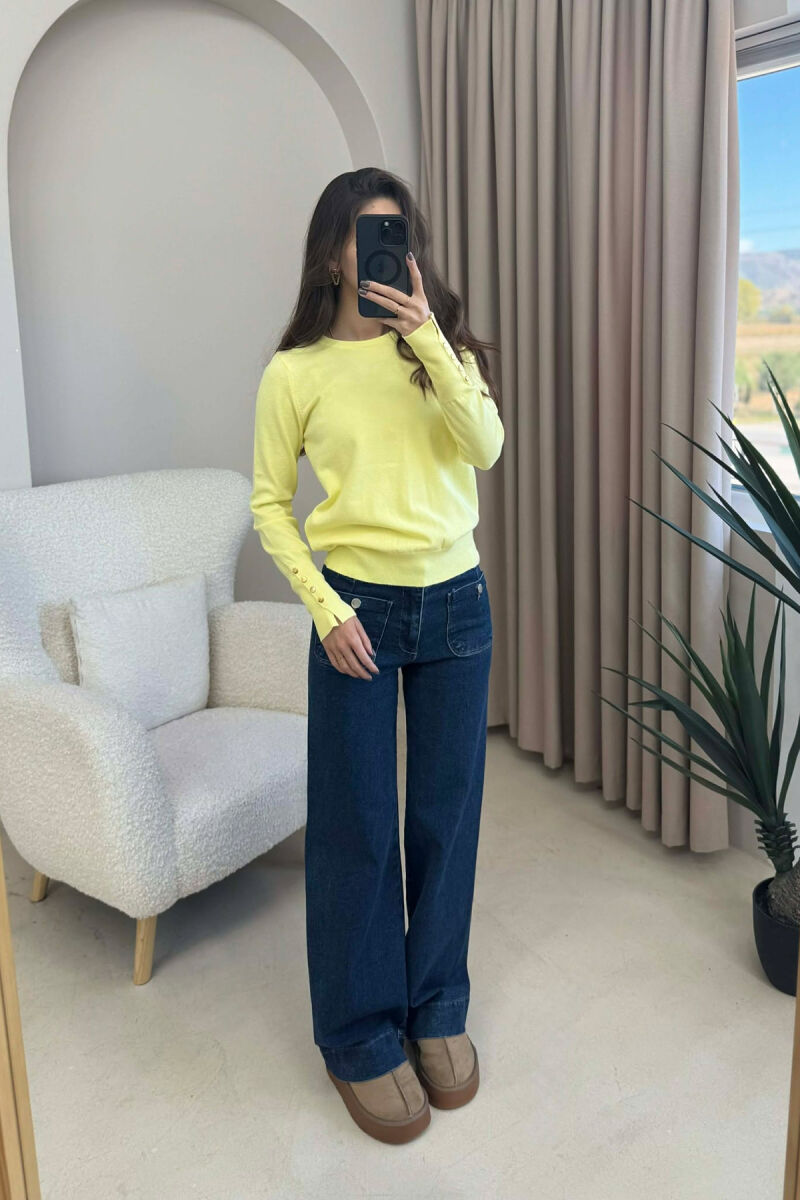 GOLD BUTTONS DETAILS ONE COLOR WOMEN SWEATER LEMON/ LIMON - 1