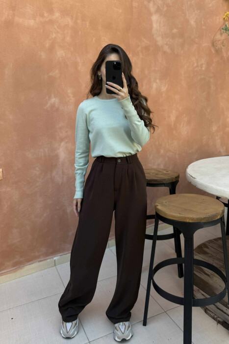 GOLD BUTTONS DETAILS ONE COLOR WOMEN SWEATER MINT/MENTE - 1