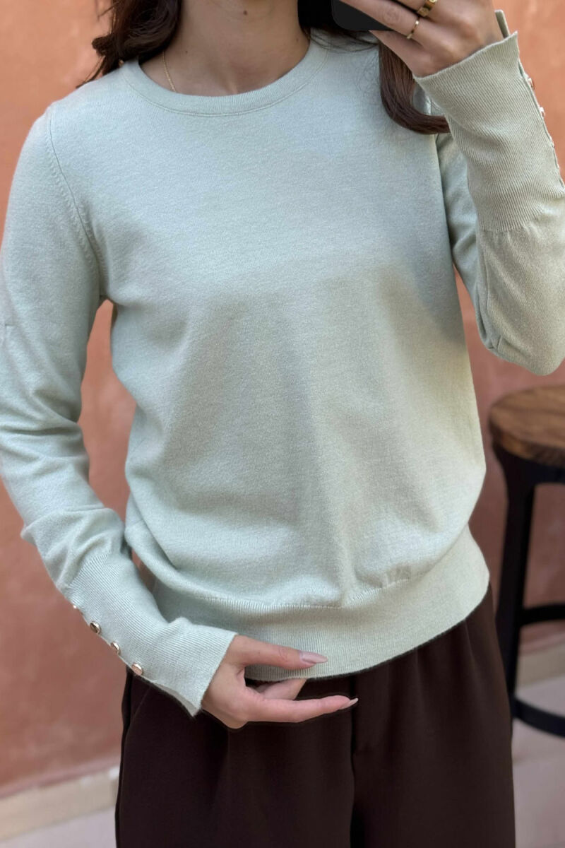 GOLD BUTTONS DETAILS ONE COLOR WOMEN SWEATER MINT/MENTE - 3