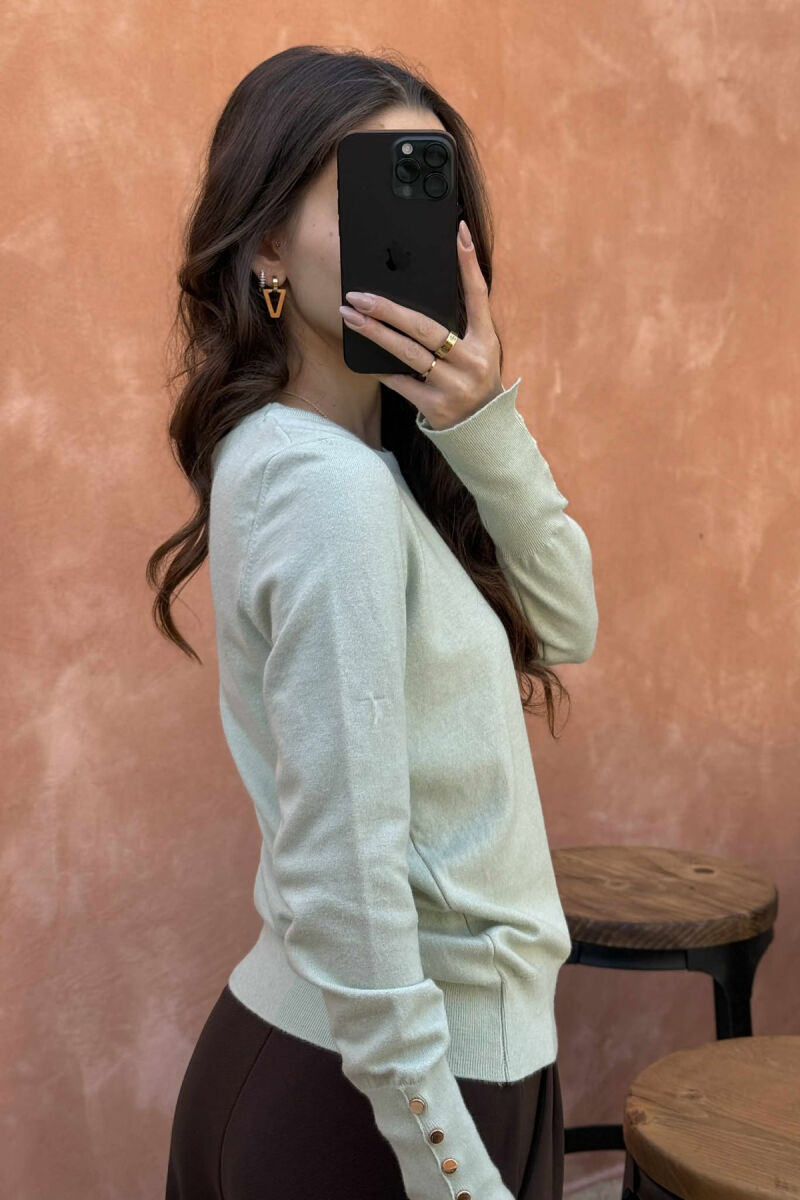 GOLD BUTTONS DETAILS ONE COLOR WOMEN SWEATER MINT/MENTE - 4