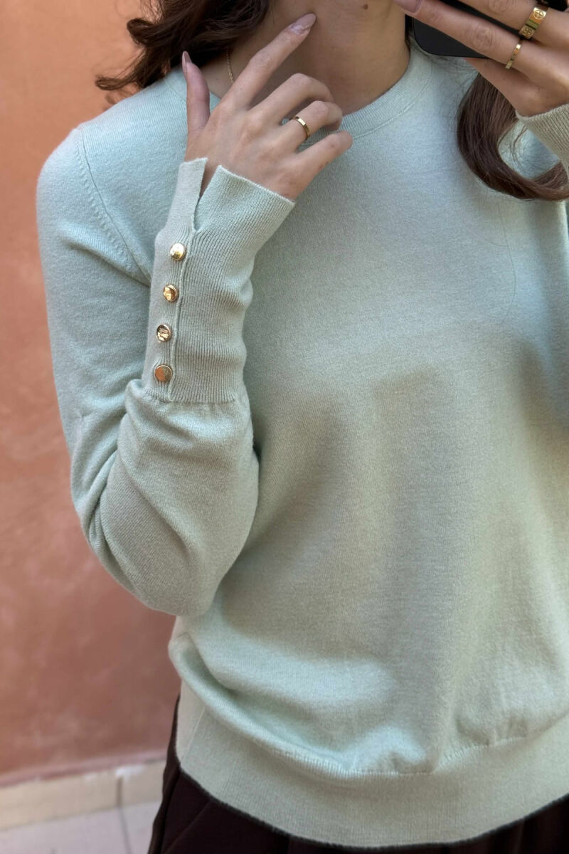 GOLD BUTTONS DETAILS ONE COLOR WOMEN SWEATER MINT/MENTE - 5