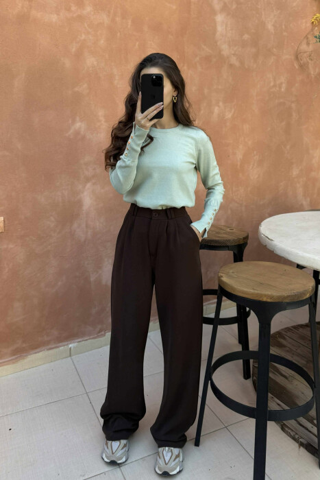 GOLD BUTTONS DETAILS ONE COLOR WOMEN SWEATER MINT/MENTE - 6