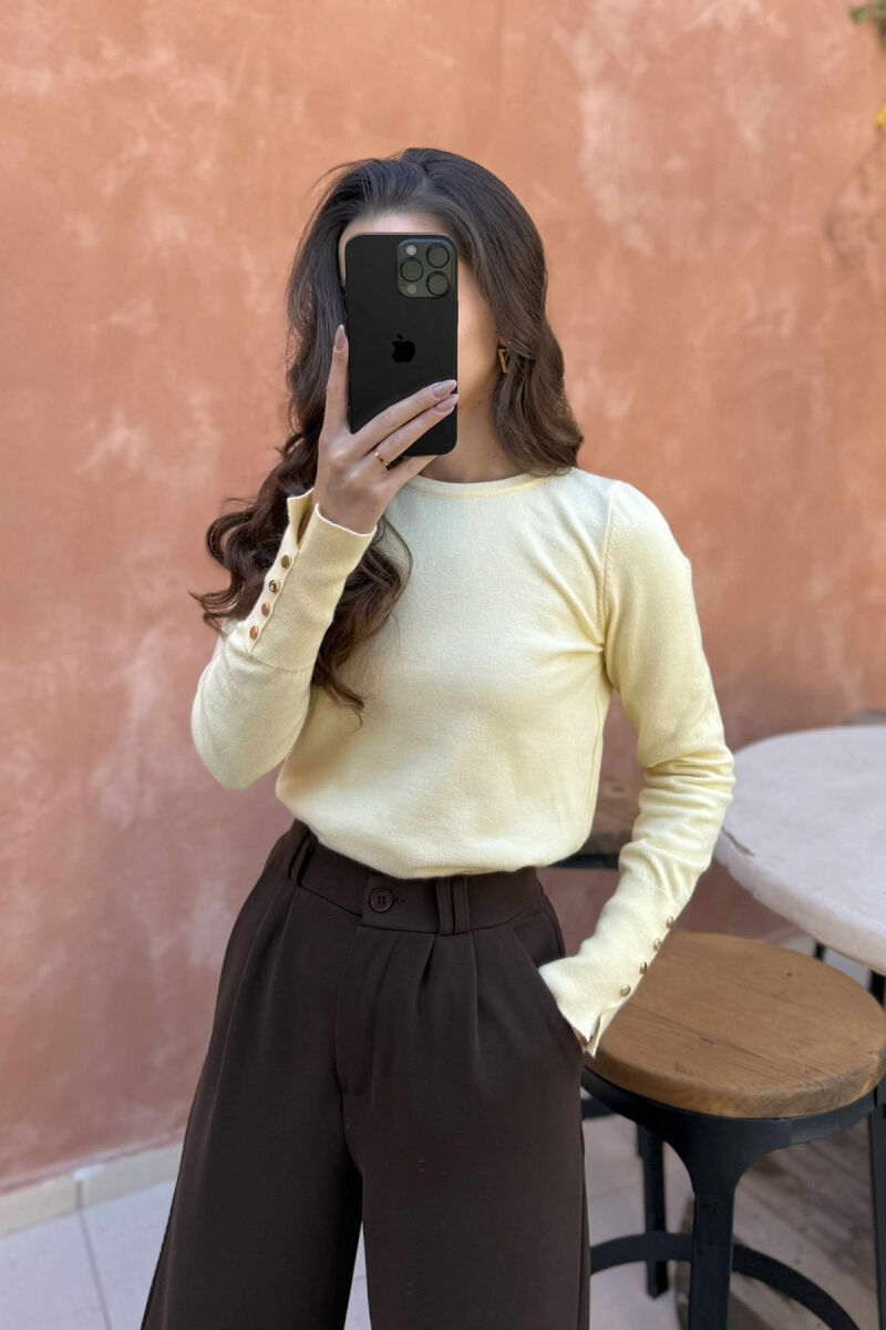 GOLD BUTTONS DETAILS ONE COLOR WOMEN SWEATER YELLOW/E VERDHE - 4