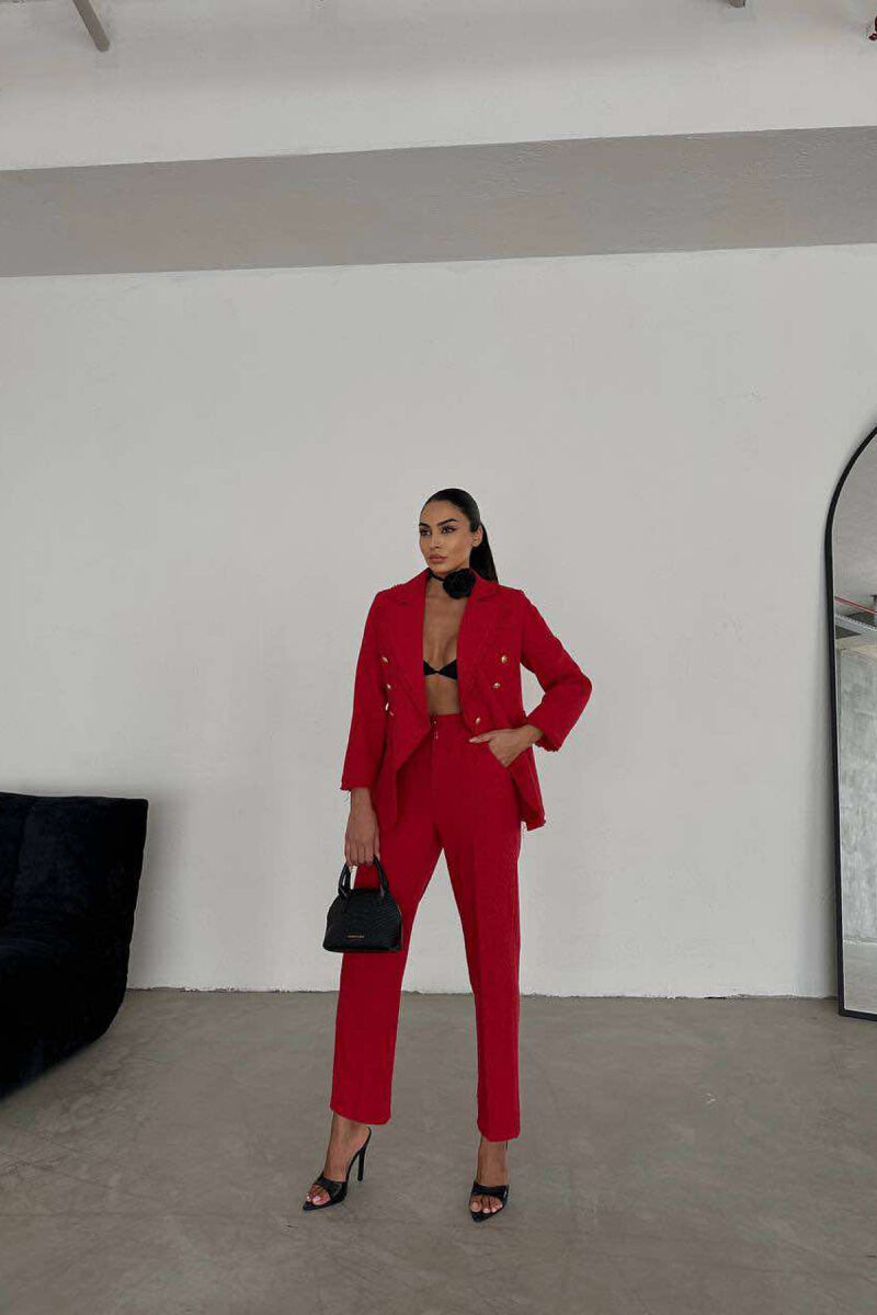 GOLD BUTTONS JACKET+TROUSERS WOMEN SET RED/E KUQE - 6