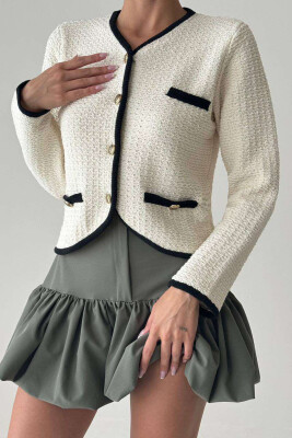 GOLD BUTTONS KNITTED WOMEN CARDIGAN CREAM/KREM 