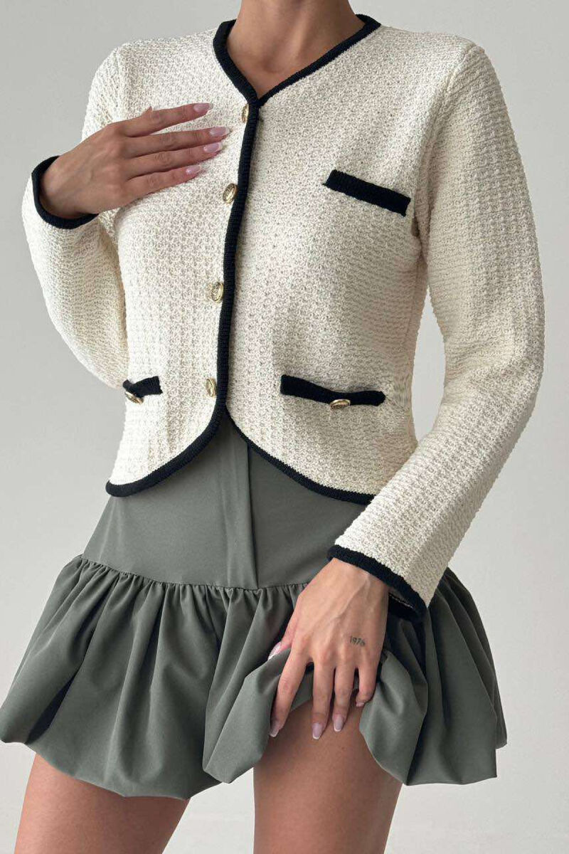 GOLD BUTTONS KNITTED WOMEN CARDIGAN CREAM/KREM - 1