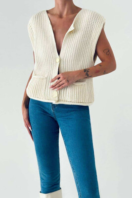 GOLD BUTTONS KNITTED WOMEN VEST CREAM/KREM 