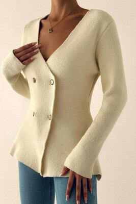 GOLD BUTTONS LONG SLEEVE WOMAN CARDIGAN CREAM/KREM 