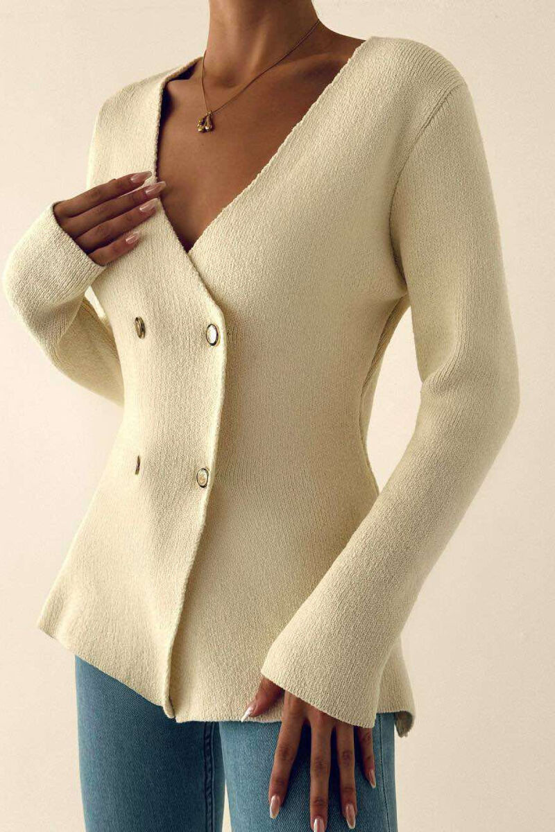 GOLD BUTTONS LONG SLEEVE WOMAN CARDIGAN CREAM/KREM - 1