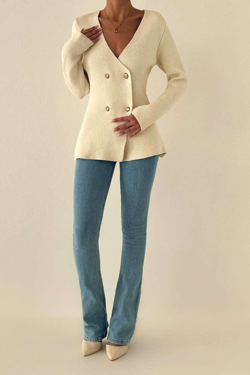 GOLD BUTTONS LONG SLEEVE WOMAN CARDIGAN CREAM/KREM - 2