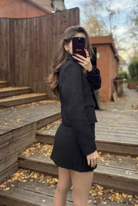 GOLD BUTTONS ONE COLOR JACKET+SKIRT WOMEN SET BLACK/ E ZEZE - 4