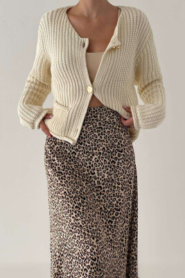 GOLD BUTTONS ONE COLOR POCKET WOMAN CARDIGAN CREAM/KREM 