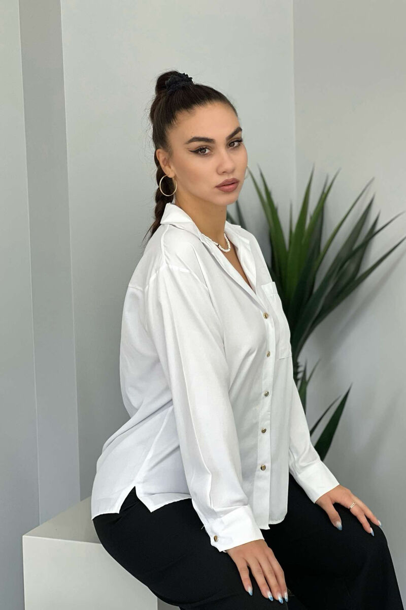 GOLD BUTTONS ONE COLOR WOMAN SHIRT WHITE-E BARDHE - 2