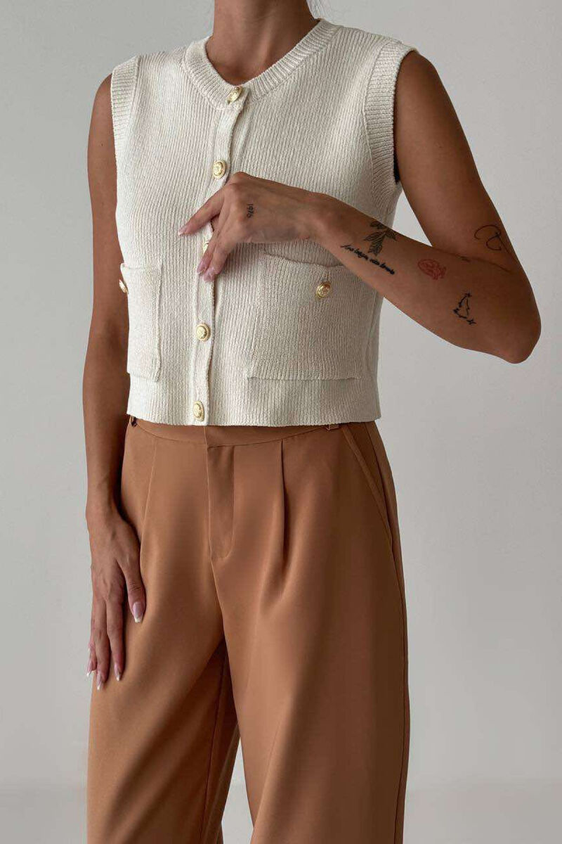 GOLD BUTTONS ONE COLOR WOMAN VEST CREAM/KREM - 2