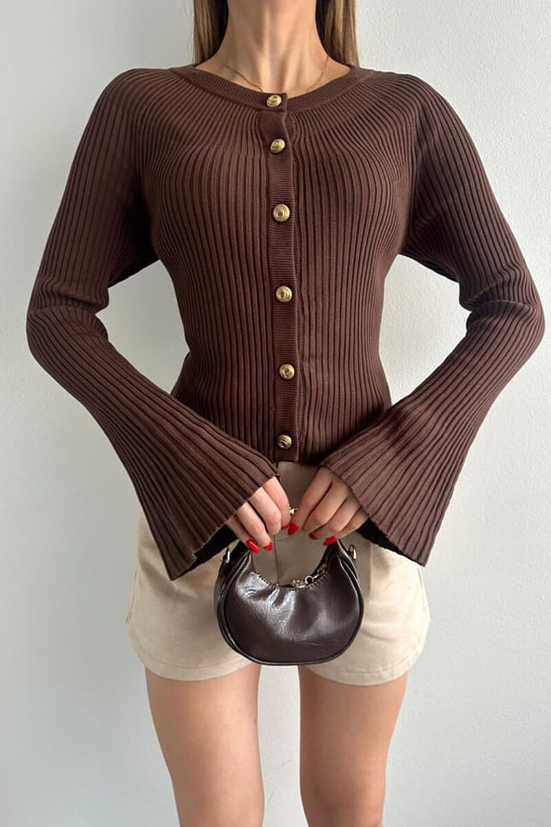 GOLD BUTTONS ONE COLOR WOMEN CARDIGAN BROWN/KAFE - 6