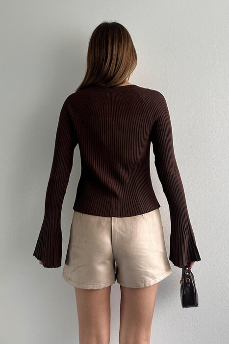 GOLD BUTTONS ONE COLOR WOMEN CARDIGAN BROWN/KAFE - 4